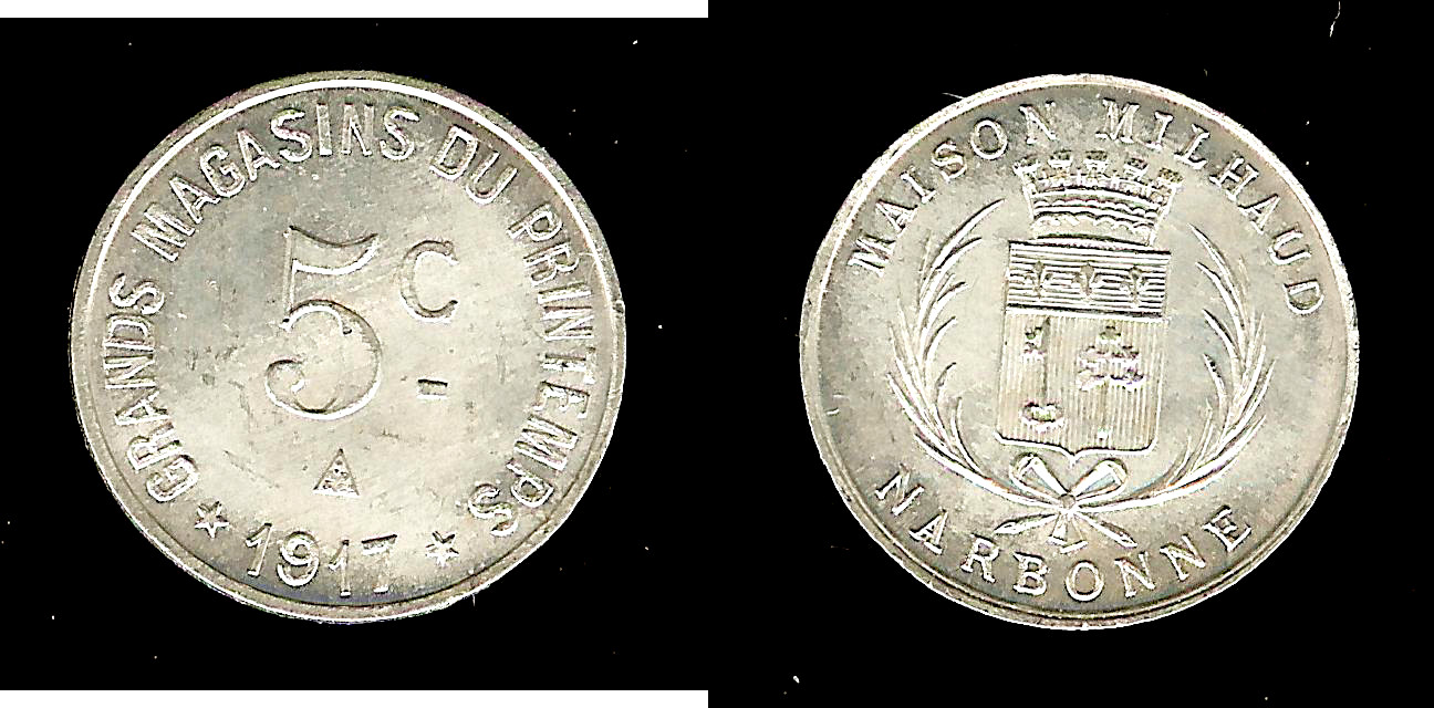 Narbonne (Aude-11) Milhaud 5 centimes 1917 BU